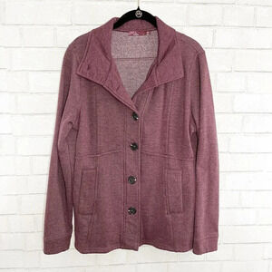 Prana Wine Colored Button Front Sweatshirt Jacket Women's Size Large